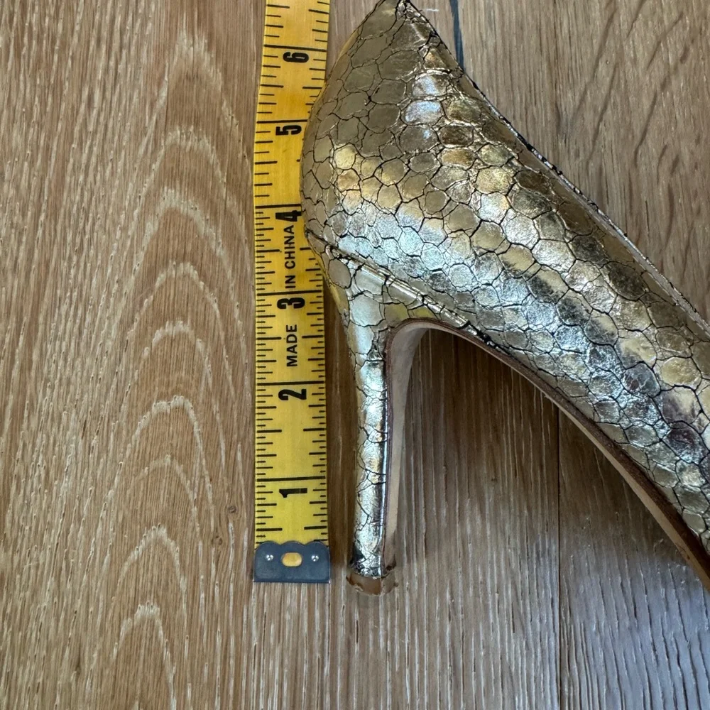🔥Kate Spade Classic Gold Pumps Sz8.5🔥 Made Italy Carolina Snakeskin Price Firm